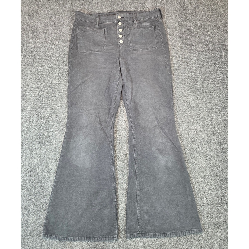 American Eagle Corduroy Flare Pants Womens 14 Gray Button Fly Patch Pockets
